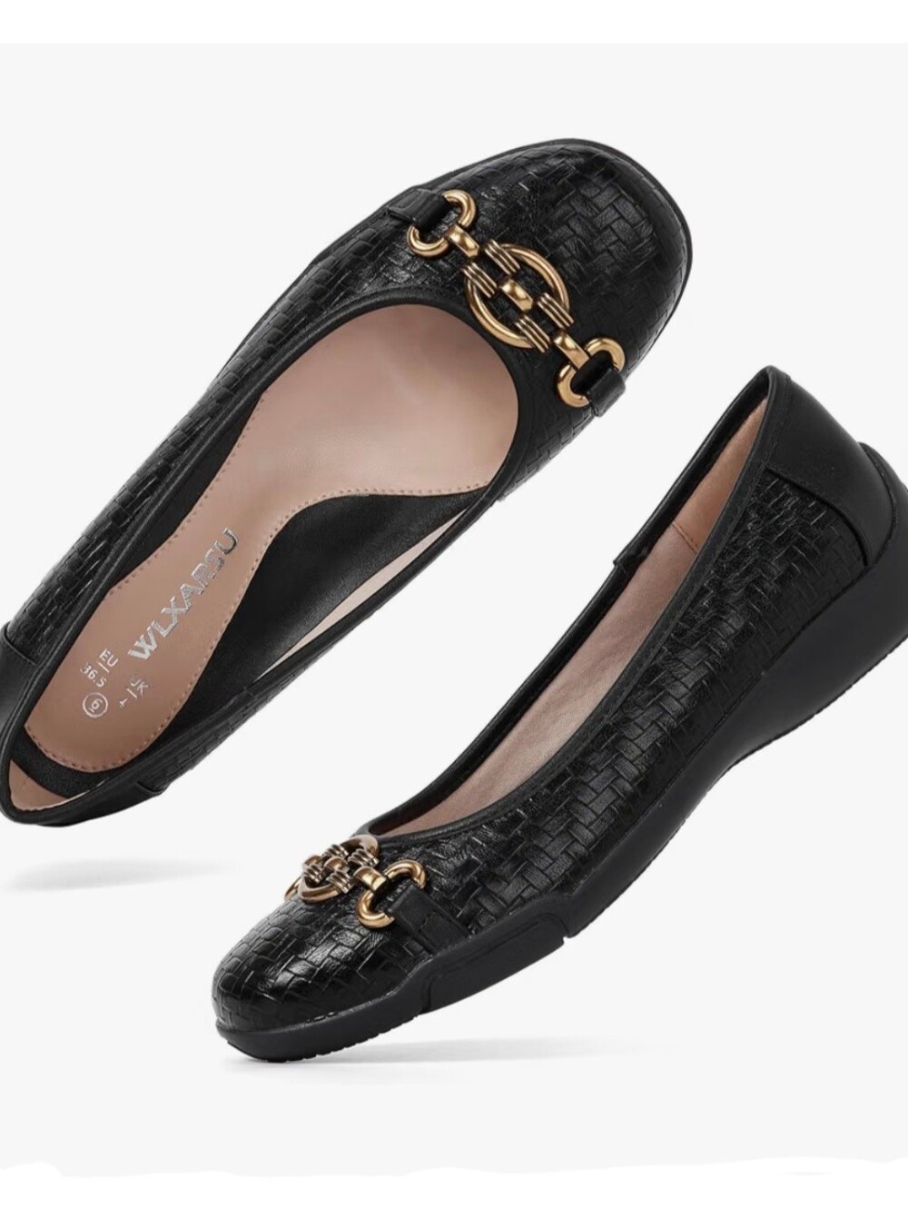 NIB Black Woven Faux Leather Ballet Flats - Size 7